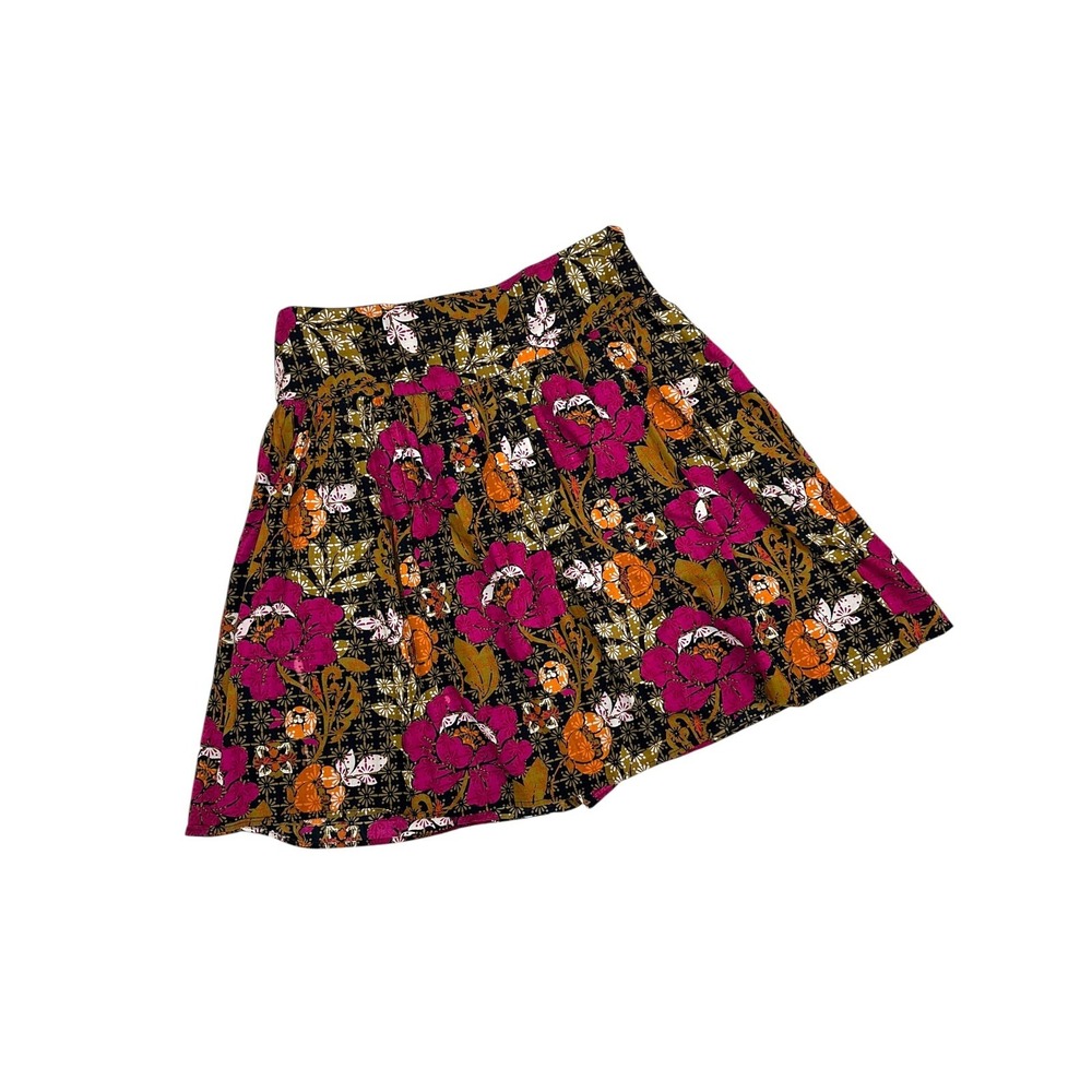 Fashion Bug Floral Mini Skirt Womens 8 Pink Orange Black Cotton Boho A-Line